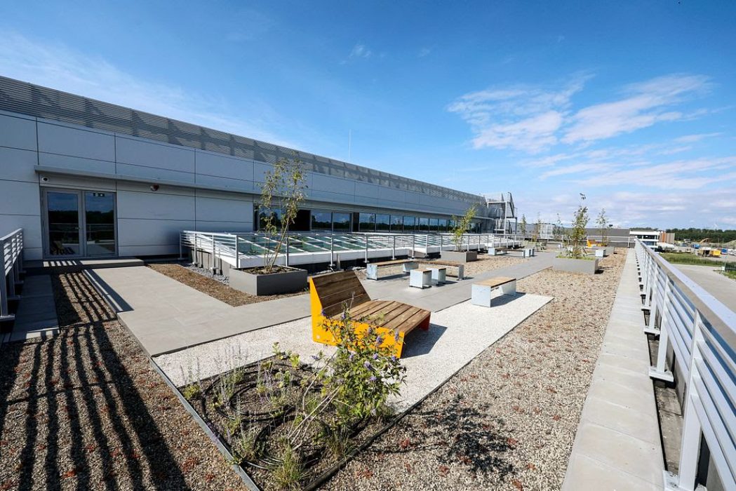 Op het kantoor van het distributiecentrum is een daktuin aangelegd. | ©JYSK