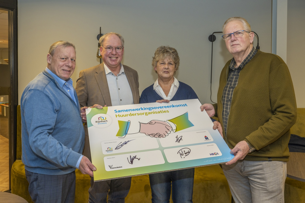 Ondertekening samenwerkingsafspraken huurdersorganisaties De Huurderij, HBOL, HBVV en Rijnhart Wonen