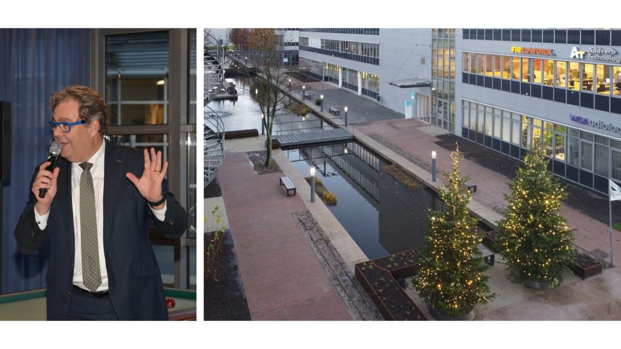 Jan Iedema (Wethouder Gemeente Zoetermeer Economie) bij de opening van de binnentuin op de Dutch Tech Campus in Zoetermeer