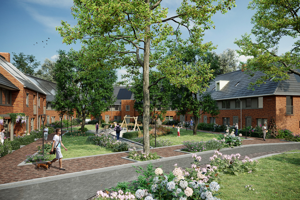 Artist impression van gebiedsontwikkeling Schoemaker Plantage in Delft