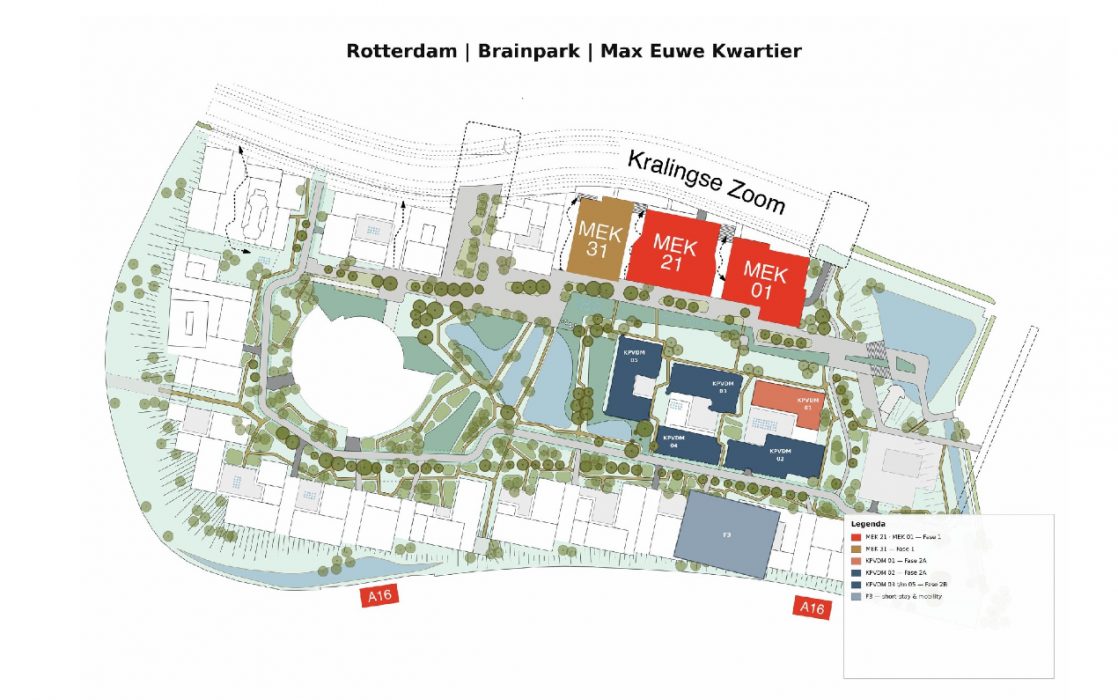 Locatiekaart Rotterdam | Brainpark | Max Euwe Kwartier met fasering (© beeld: Bakkers|Hommen)