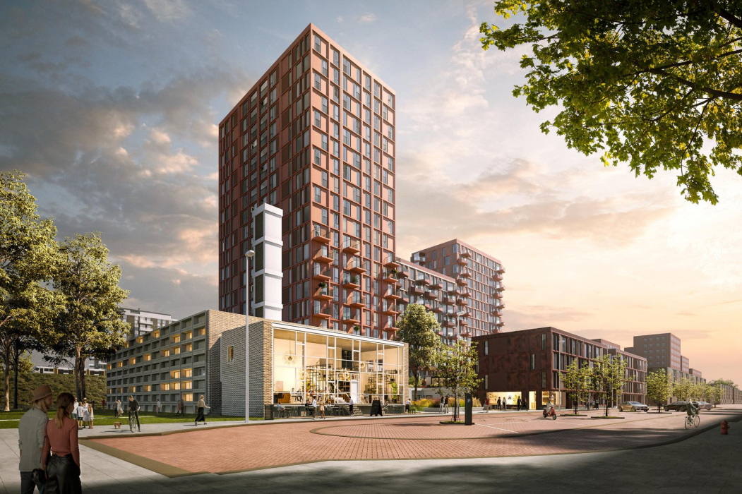 De eerste woontoren Ottho aan de Ottho Heldringstraat in Amsterdam